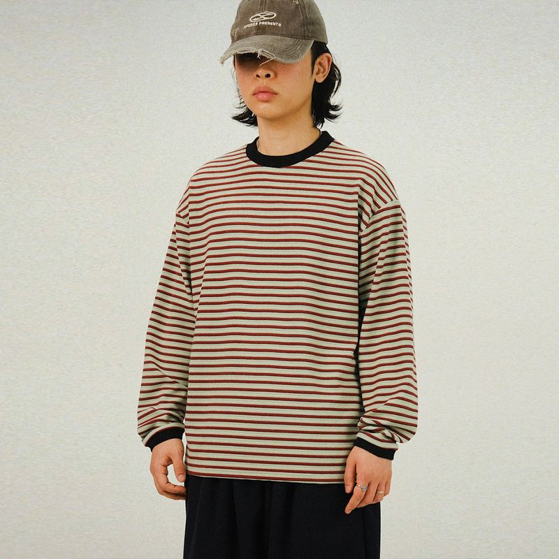 SEMIKAJI(セミカジ)の「BW Peach Stripe Fleece Warmer Long Sleeves(Tops)」