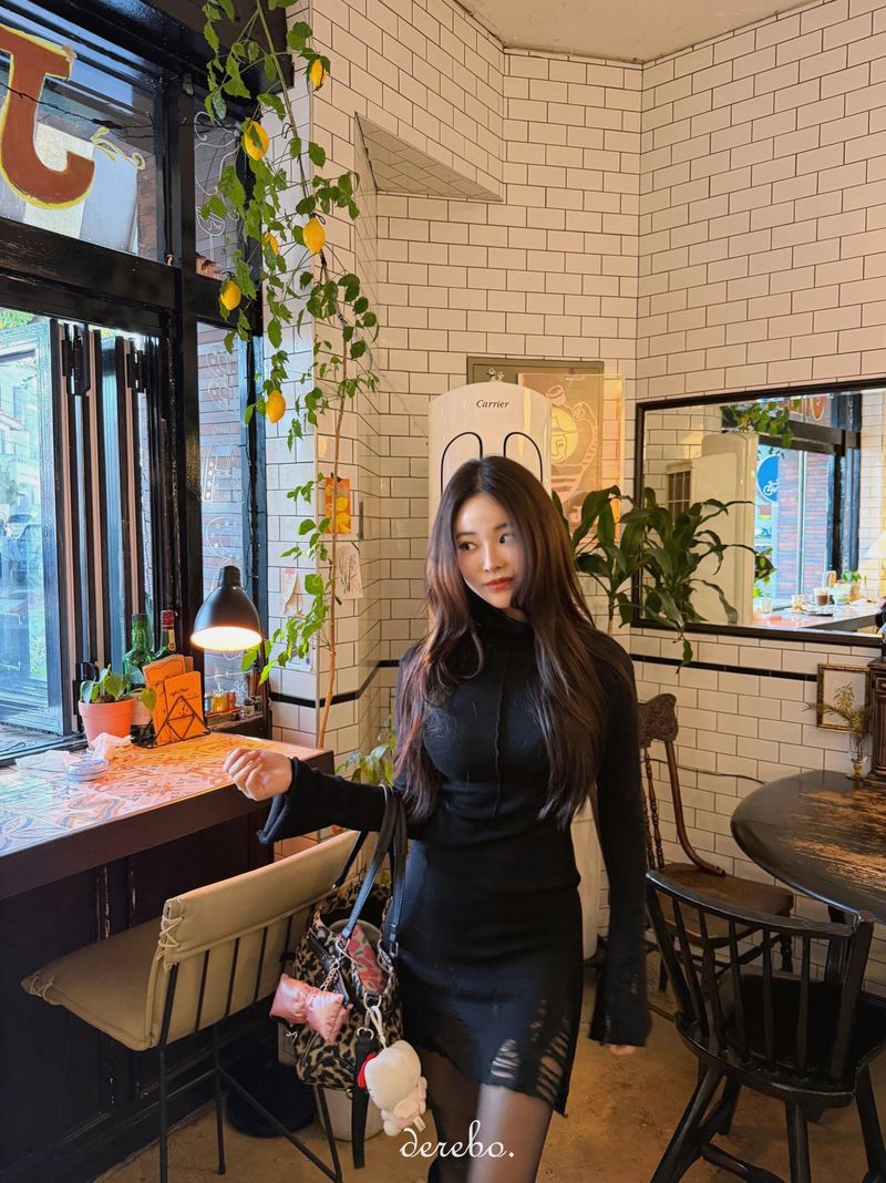 lip-mood black half-turtleneck dress