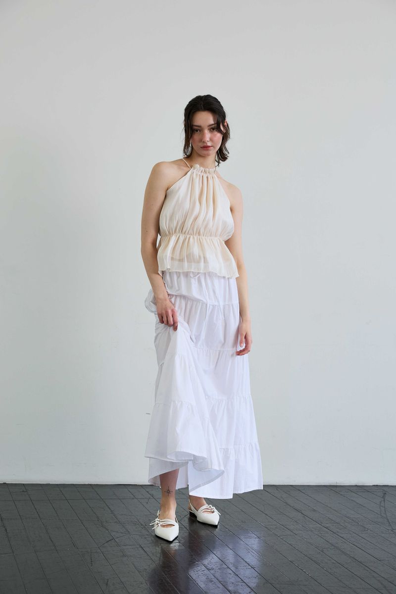 PEARL HALTERNECK TOP / IVORY