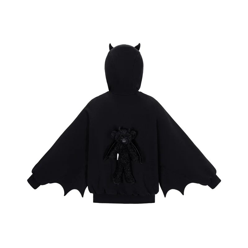 13DE MARZO Angel Devil Bear Zipped Hoodie