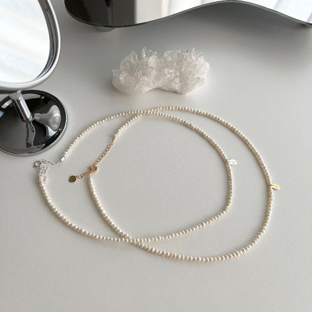 dio Silver 925 Fresh Water Pearl Necklace Innocent Daily Simple Layered Necklace