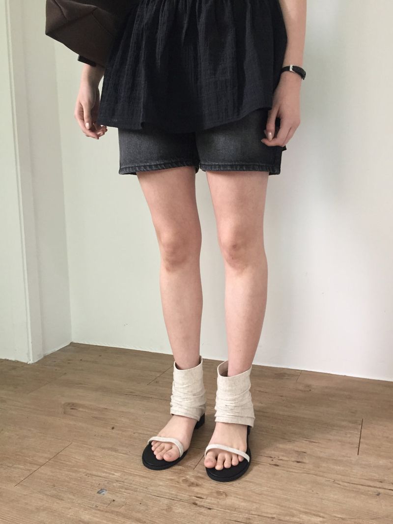 Linen ankle open sandals