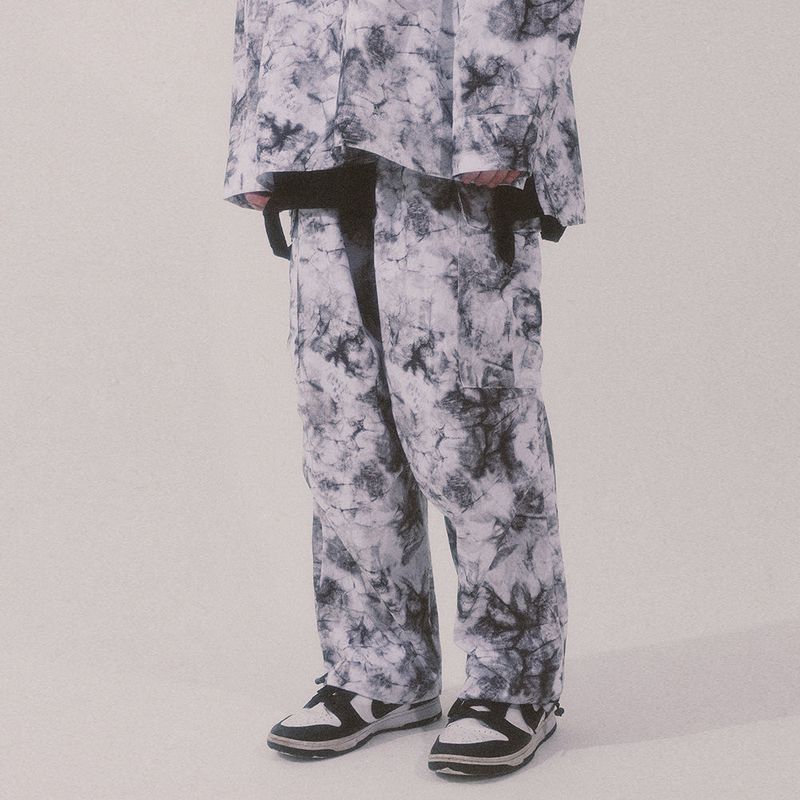 tie-dye wide cargo pants_white