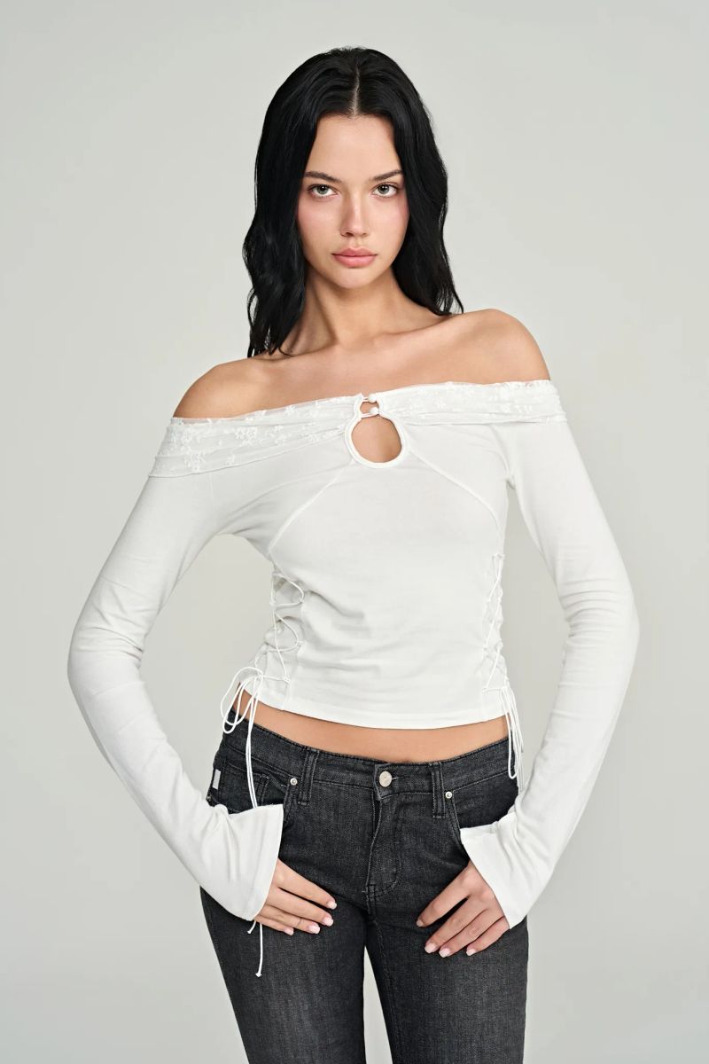 Sandy lace-up top, White