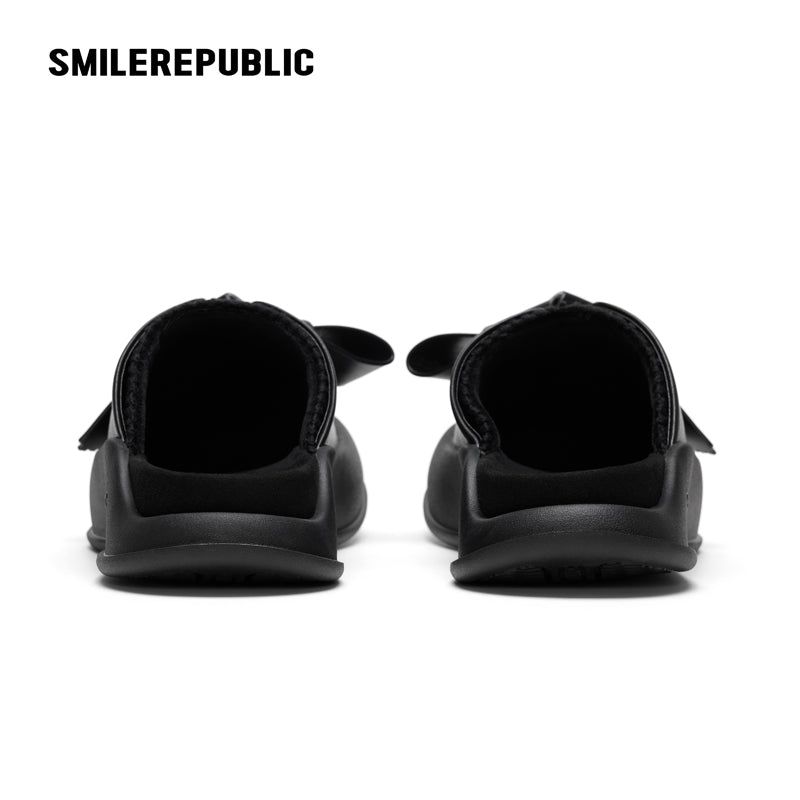 Black Bow Platform Slides, Slip On Open Back Sandal Mules