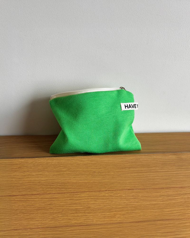 Vivid soft cotton flat pouch - green , S size