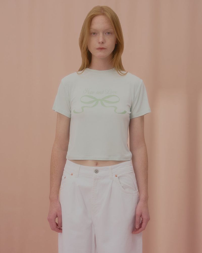 LOVE RIBBON CROP TSHIRT-MINT