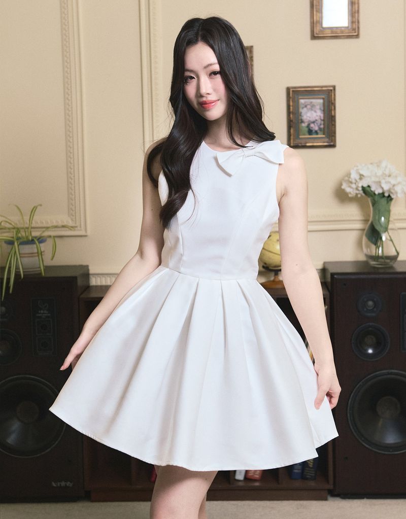 [LADY LINE] オフィーリアリボンポイントスリーブレスショートバルーンドレス ホワイト