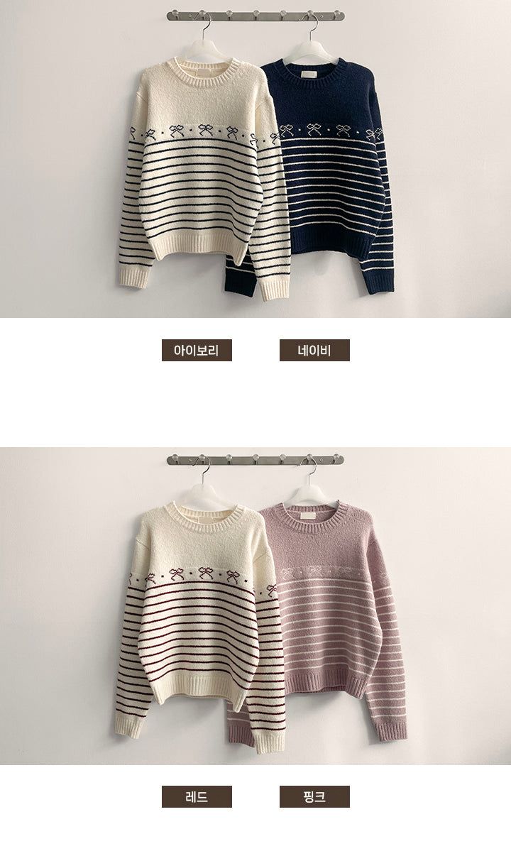 Poch Stripe Ribbon Round Knitwear