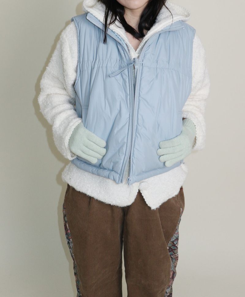 Teddy Ribbon Knot High Neck Cropped Padded Vest (6 ounces)