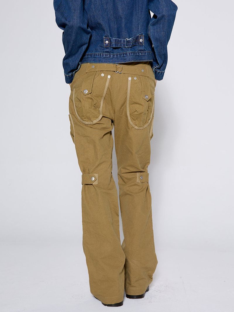 WASHED CARGO BOOTCUT PANTS / KHAKI
