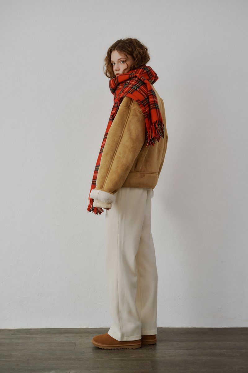 Fringe wool muffler (Red check)