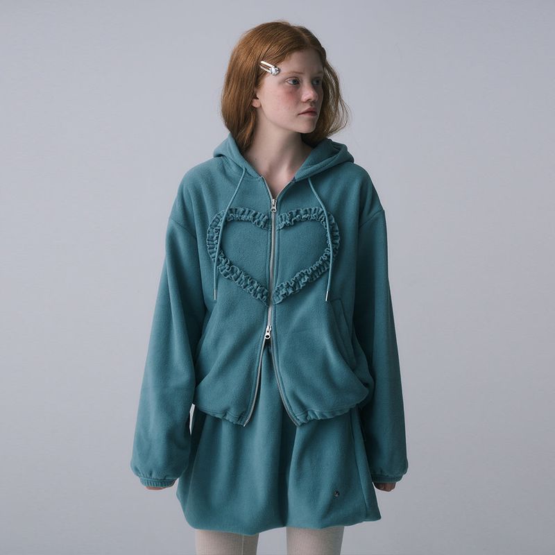 FRILL HEART HOODIE, BLUE