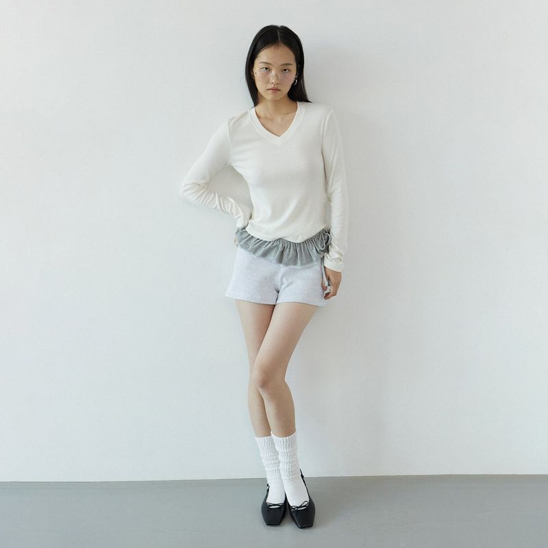 Wool V-neck daily long sleeve_ivory
