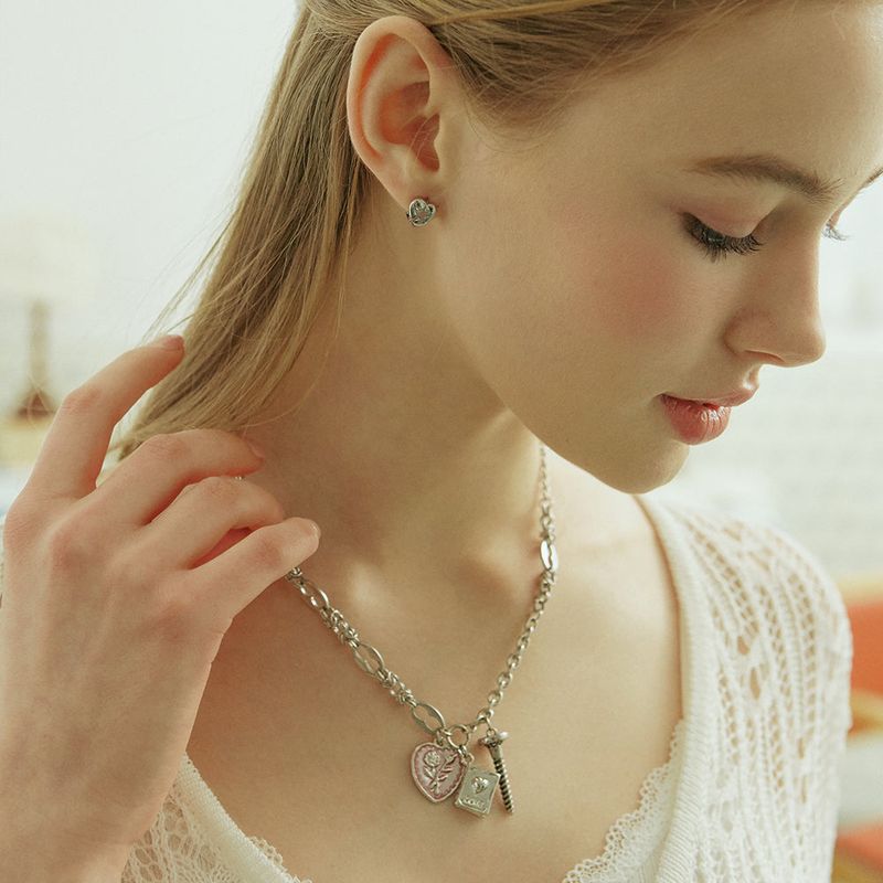 Rose Heart nail Surgical Chain Necklace