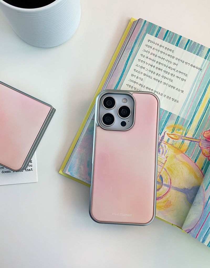 [MADE]ピーチピンク シルバーエポキシ バンパー iPhoneケース
