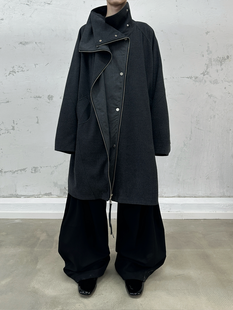 RELABEL Spatial Relations (Dark Space) Imported Australian Wool Double-Breasted Hidden-Button Four-Pocket Trench Coat