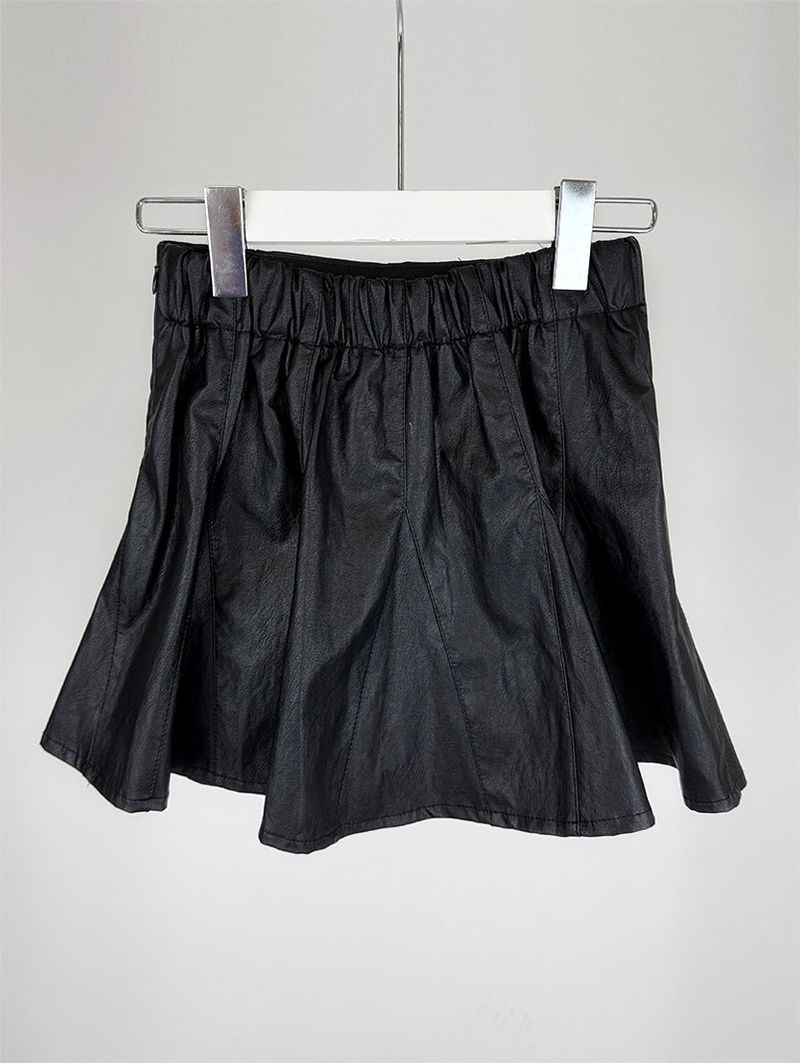 RIBBON FLARE LEATHER MINI SKIRT (2C)