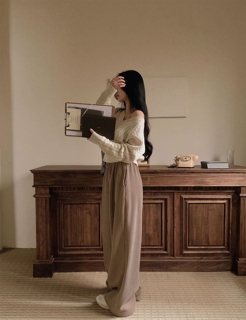 [BELLIDE MADE] Cloud Rib Rubber Waist Wide Pants