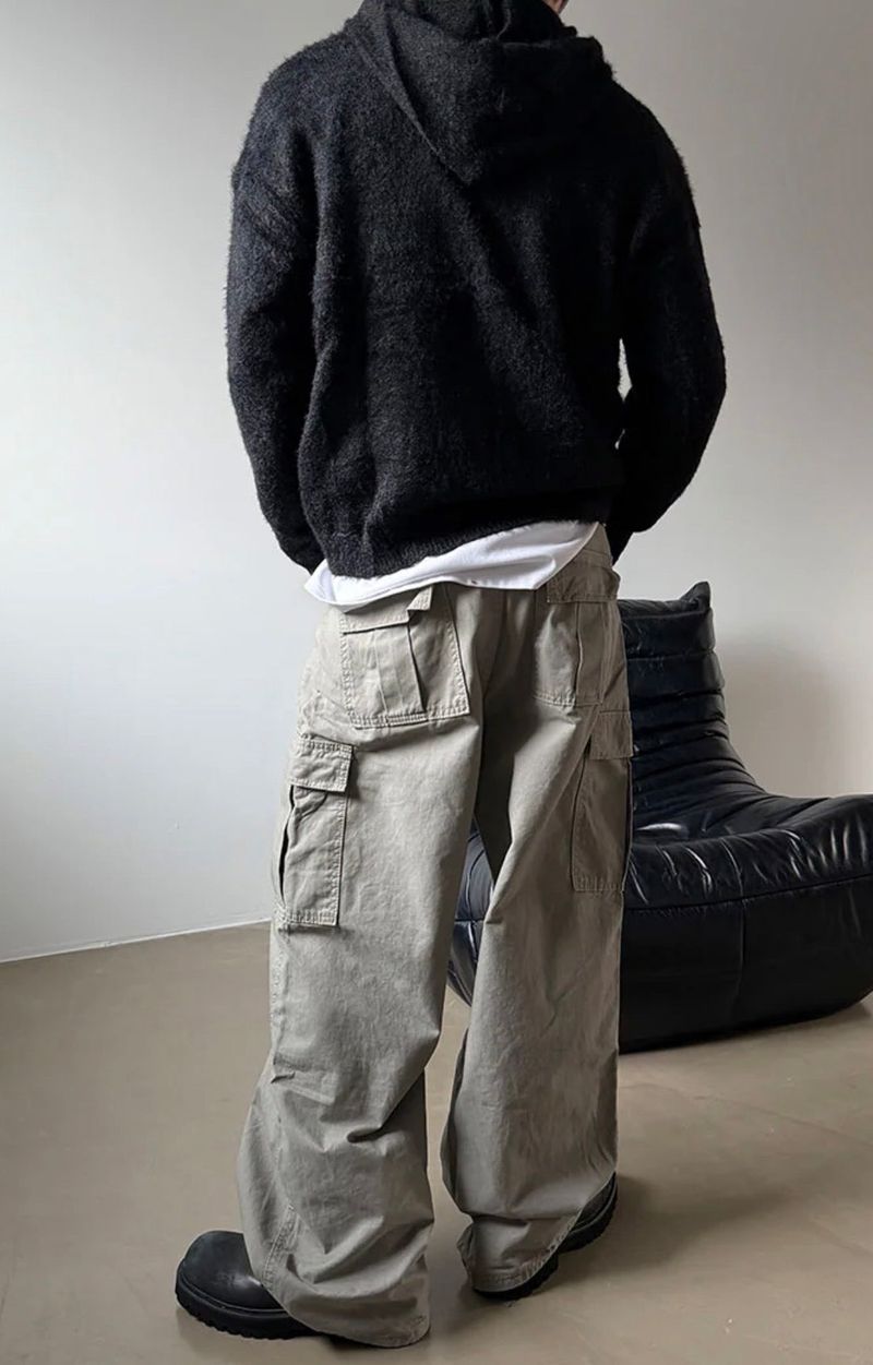 Grayish wide cargo pants
