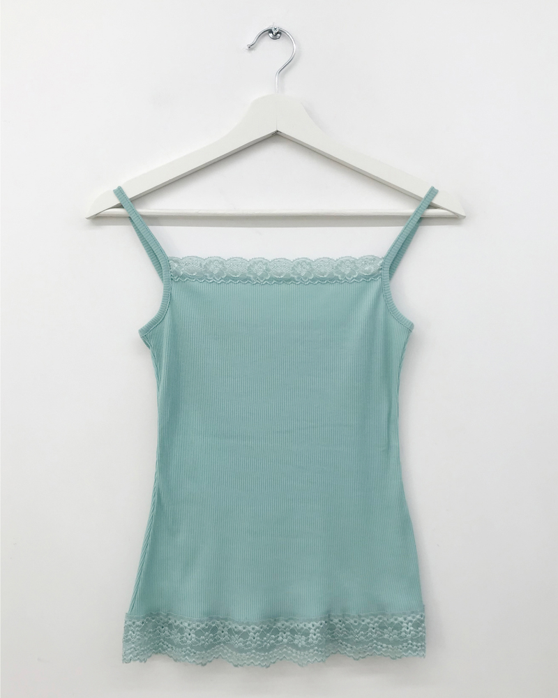 Drop ribbed lace sleeveless top (7color) 