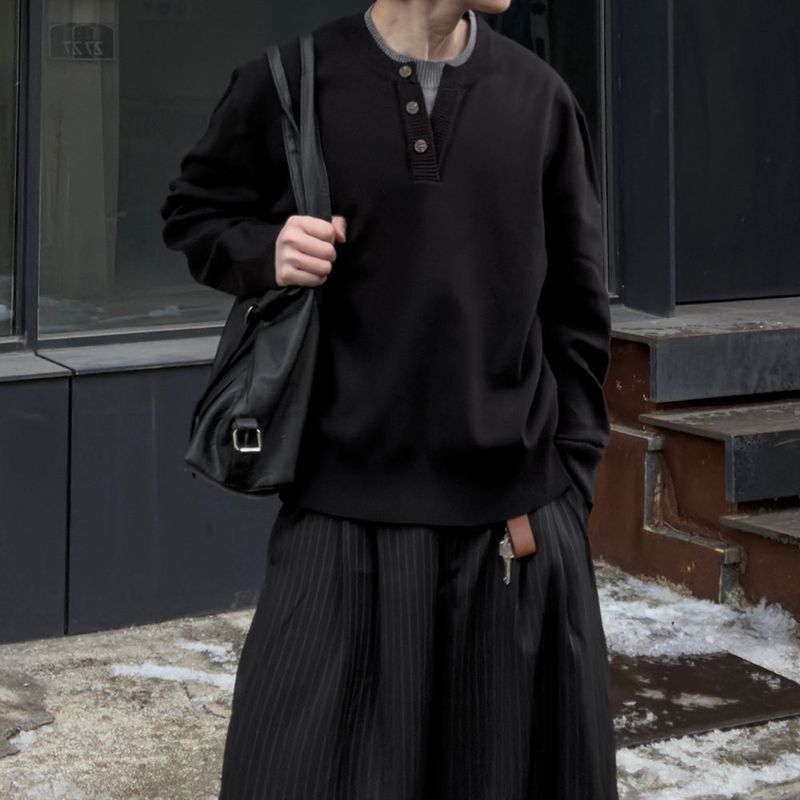 Riven Layered Henley-Neck Knit