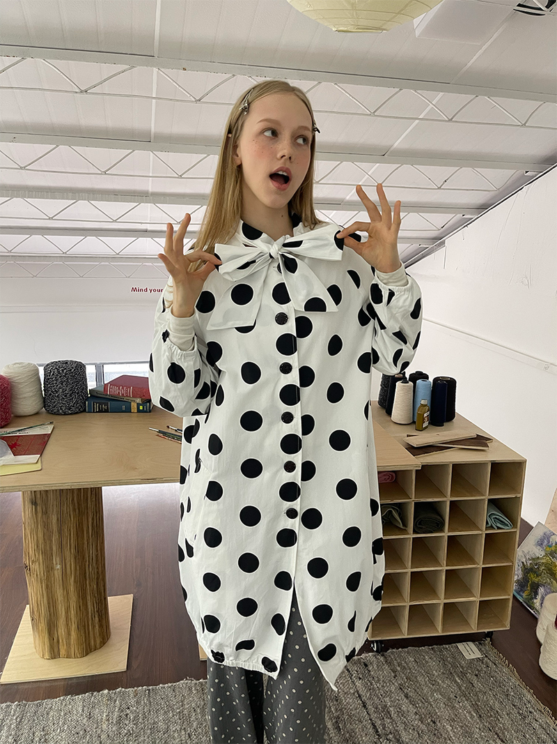 UnsocialNight（アンソーシャルナイト）の「UnsocialNight original spring retro polka dot print medium and long windbreaker jacket loose silhouette coat（Jackets/Outerwear）」