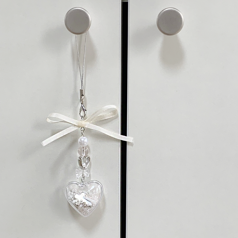 ballet core beads heart ribbon key ring