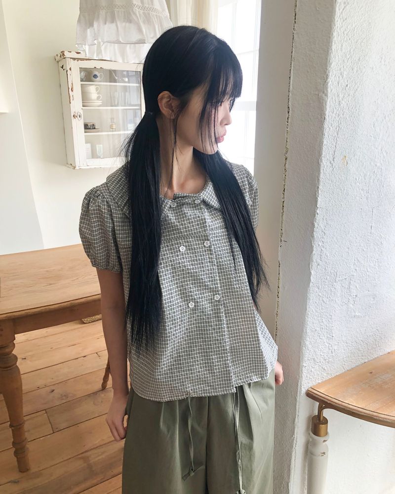 Furen Double-Button Short-Sleeve Blouse