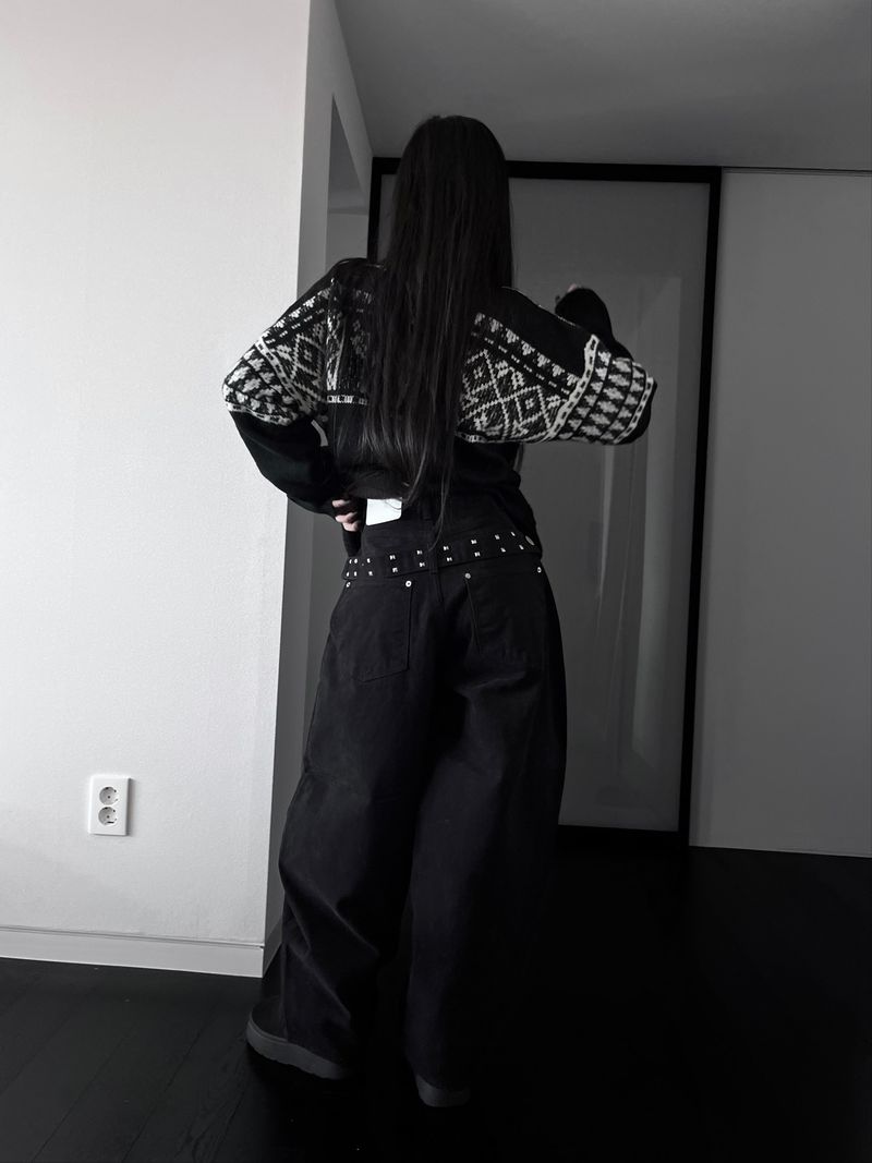 stud edge wide denim (fleece-lined / 2color)