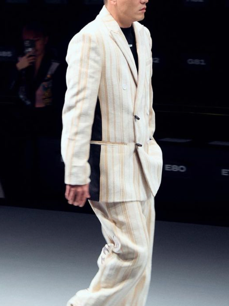 Creamy Gold Line and Black Pattern Suit
