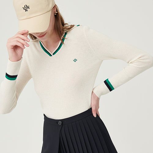 Line ribbed collar knit