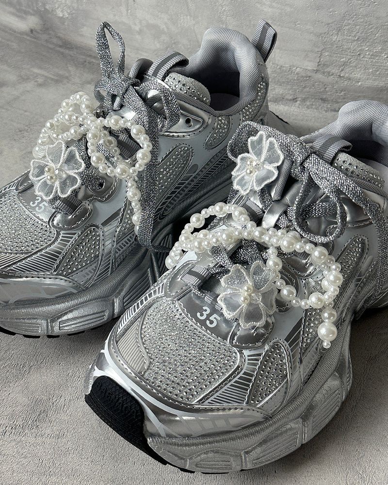 Cubic Silver Cowhide Hoop Sneakers