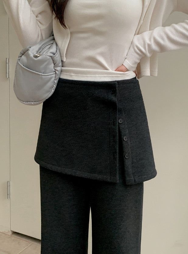 #Button Wrap Layered Skirt + Pants Set (2color)