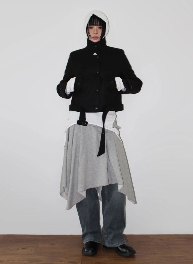 BELTED HIGH-NECK SHORT COAT
