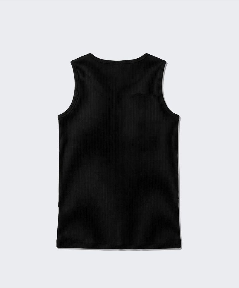 Ribbed Henley-Neck Sleeveless Top Black