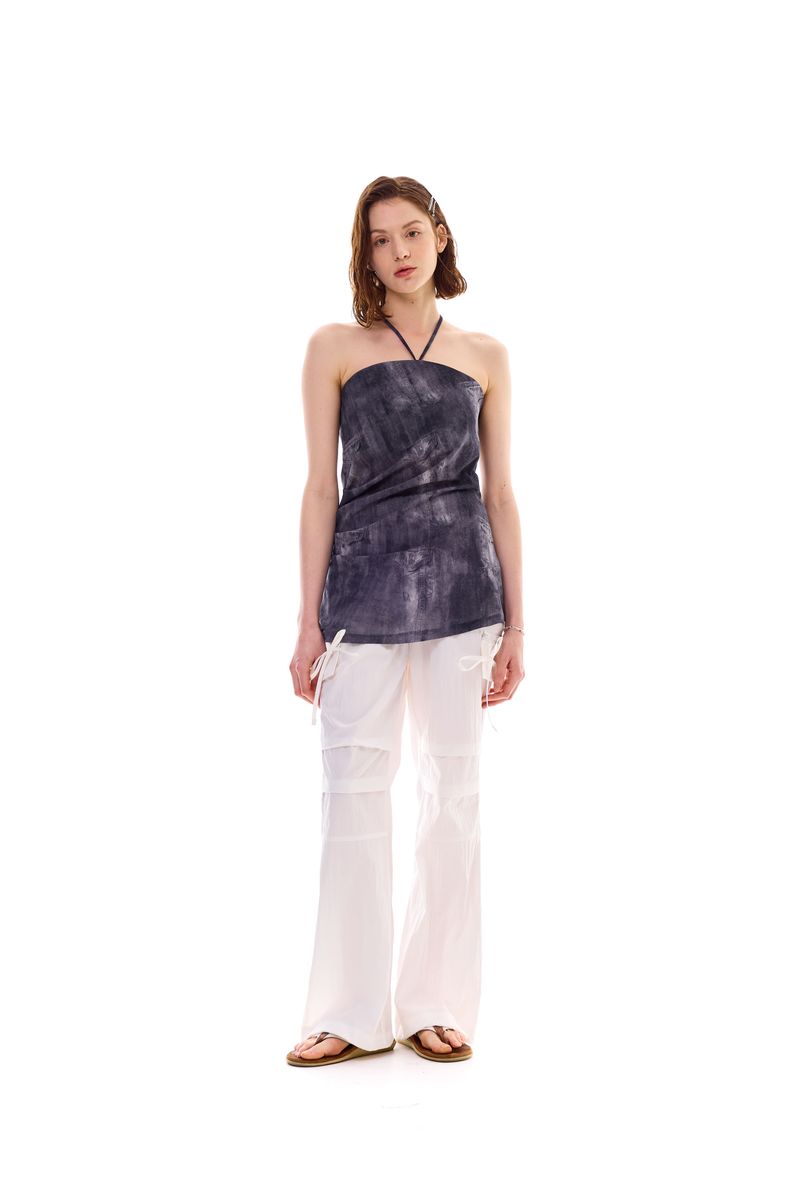 POCKET PRINTING HALTERNECK DRESS / BLACK