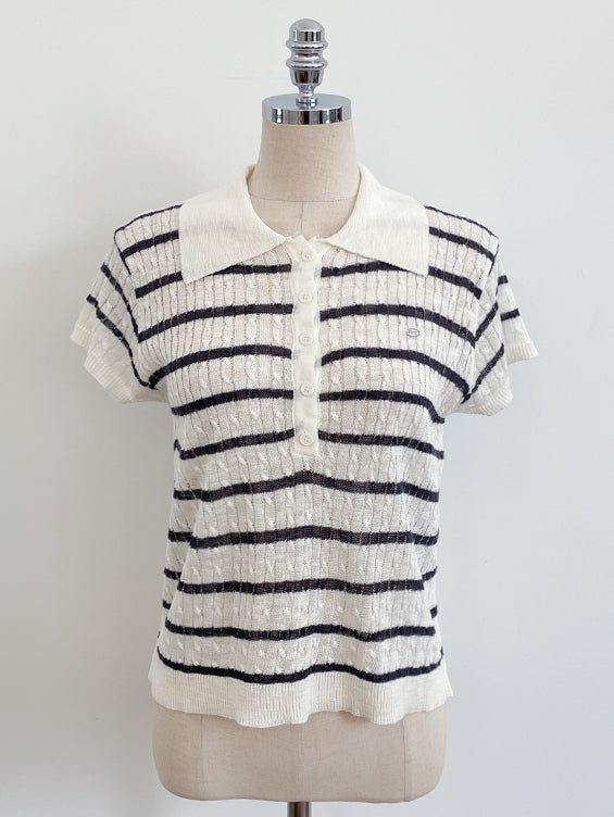 Seden Stripe Half-Button Collar Cool Knit