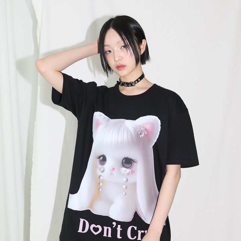 Don't Cry Half T-shirt - BLACK 