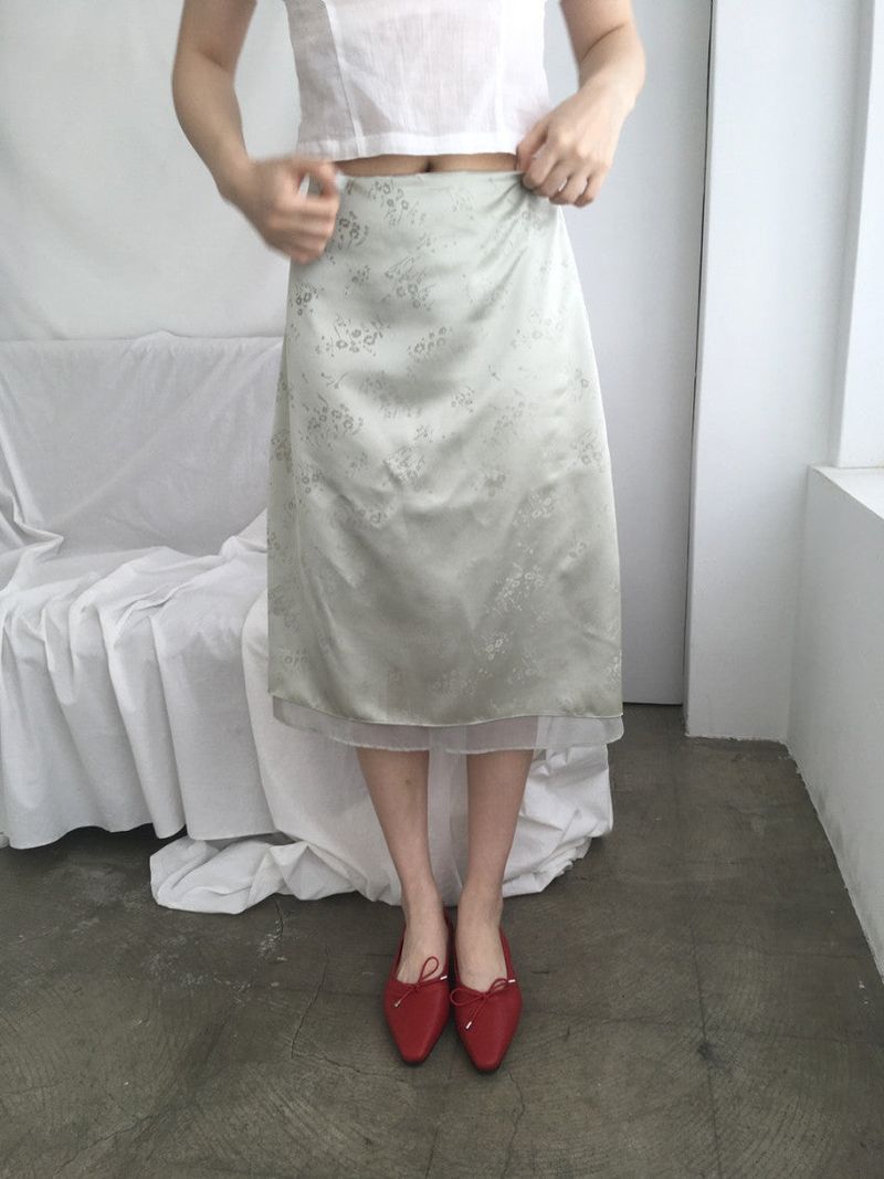 Flower Satin Midi skirt