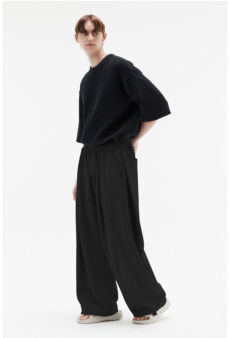 deep four tuck flow banding pants black