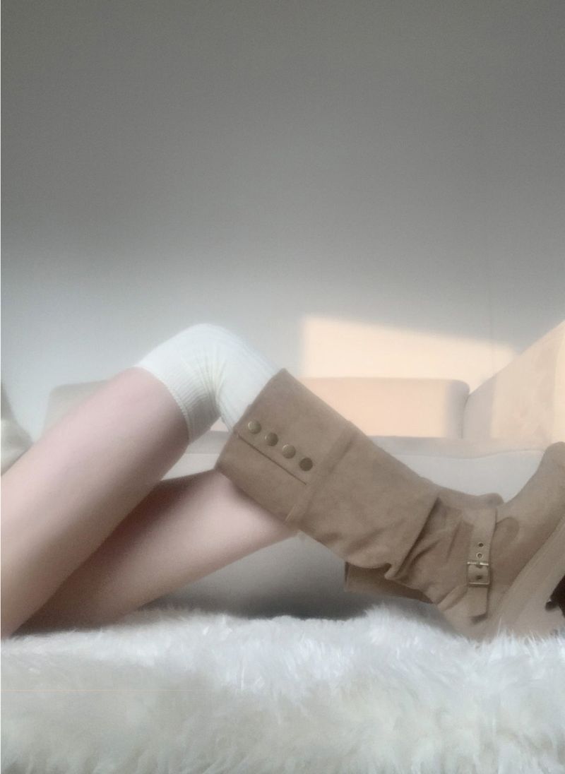 Dion Suede Buckle Long Boots (beige)
