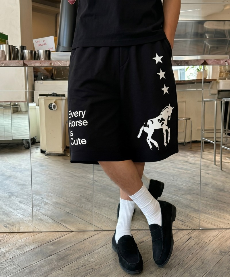 Balloon Curved Sweat Bermuda Pants Black Horse