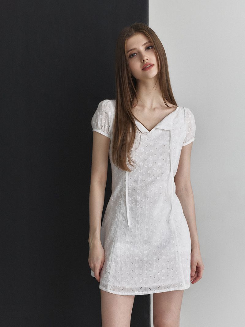 Ribbon flare dress (White)