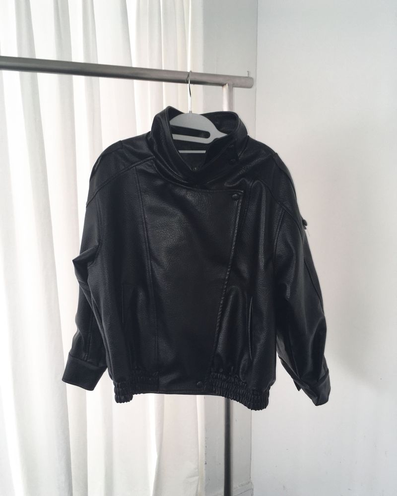 High neck leather jacket