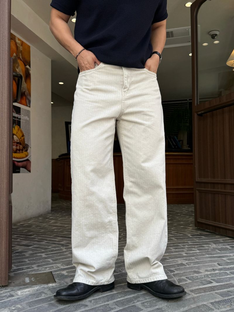 Pug herringbone semi-wide pants