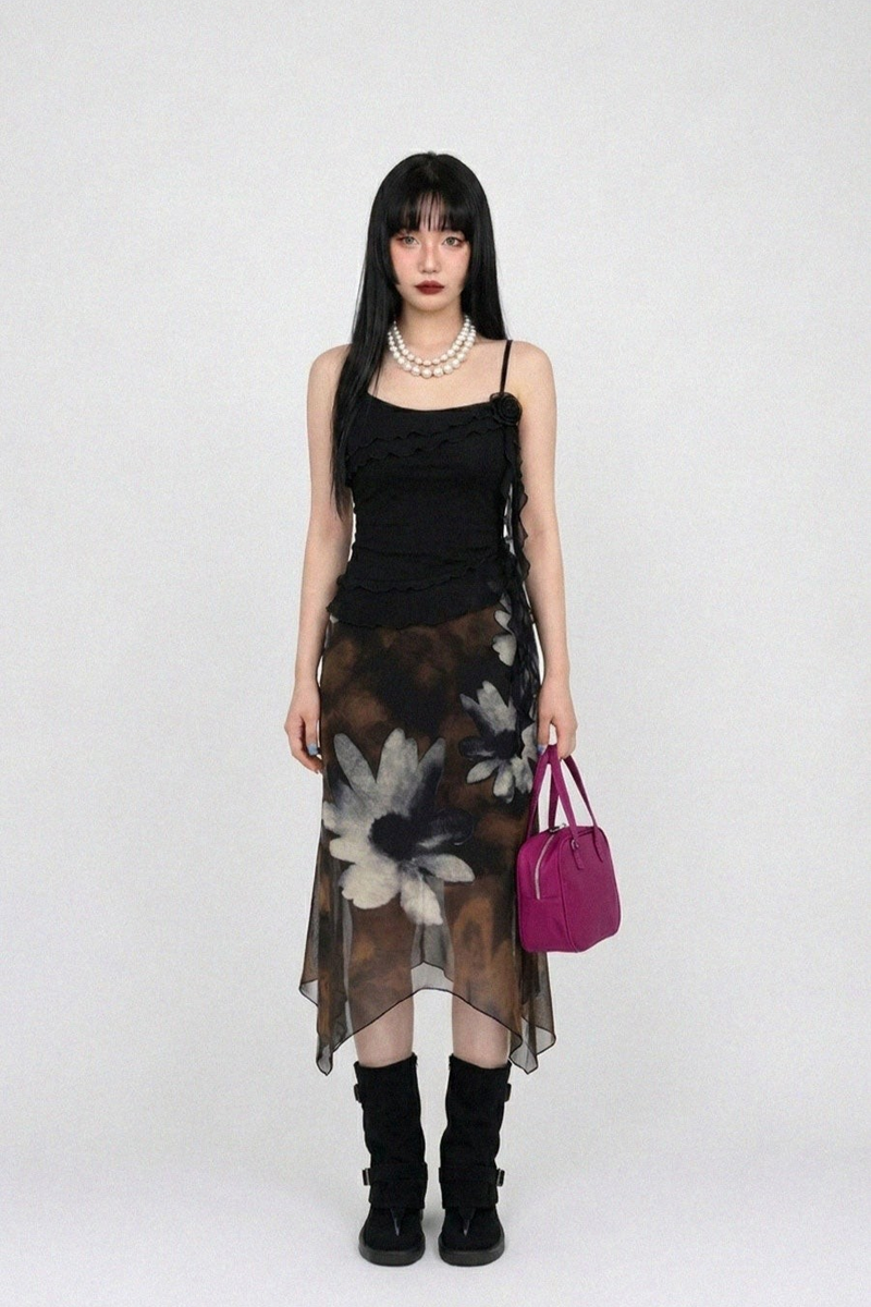 ローズドレープメッシュキャミソール (IVORY, BLACK 2COLORS!)