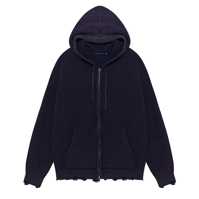 Sserpe(セルぺ)の「Sserpe Destroyed Cotton Knit Hoodie Zip Up Deep Purple(Tops)」