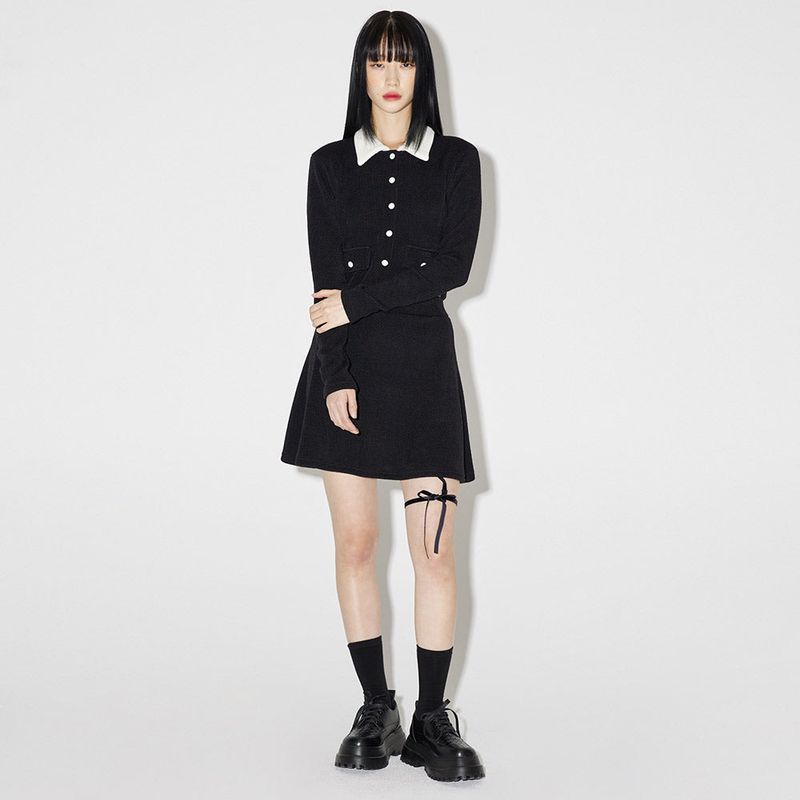 ヘイリーリボンニットスカート / Haley Ribbon Knit Skirt [BLACK]