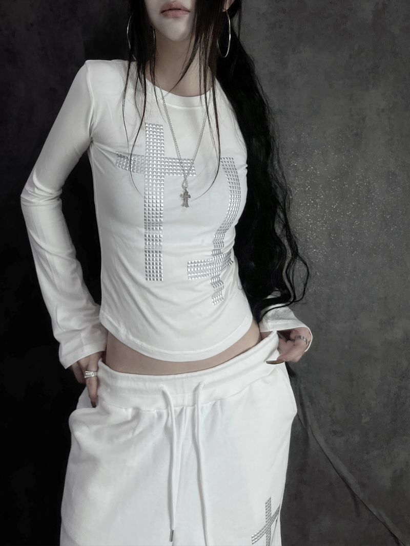 cross square stud T (2color)